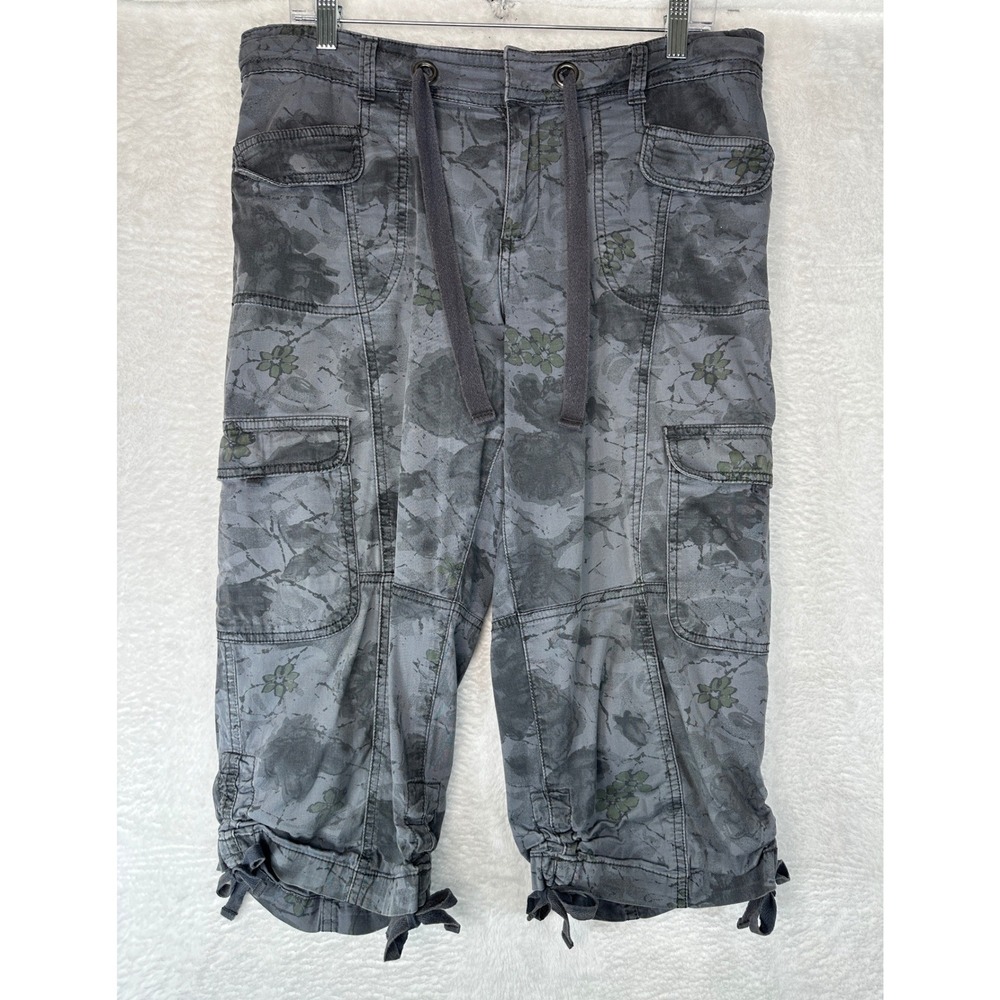 Style & Co Cargo Capri Pants Womens 8 Gray Floral Camo Drawstring Tie Hem
